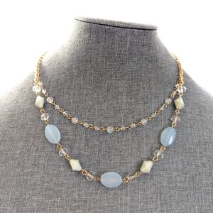 Delicate Feminine Gold Tone Double Strand Beaded Layering Faceted Necklace